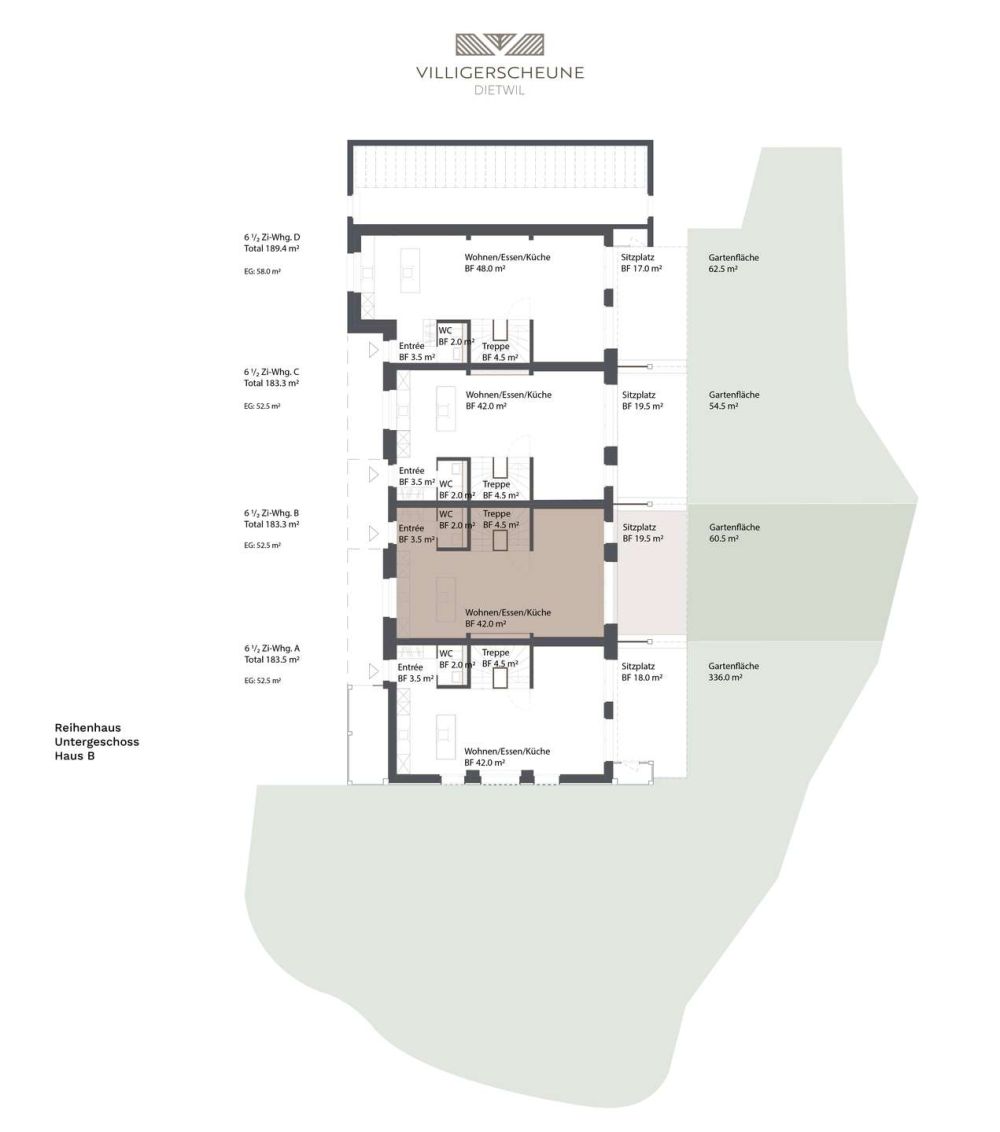 "Villigerscheune" 6.5 Zimmer Reihenmittelhaus - Süd - Haus B - Erdgeschoss