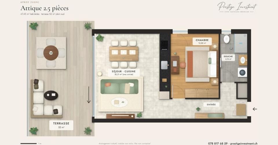 Attique 2.5 pièces neuf à Sion avec terrasse de 52 m² plein sud - Attique 2.5 pièces - image - 1