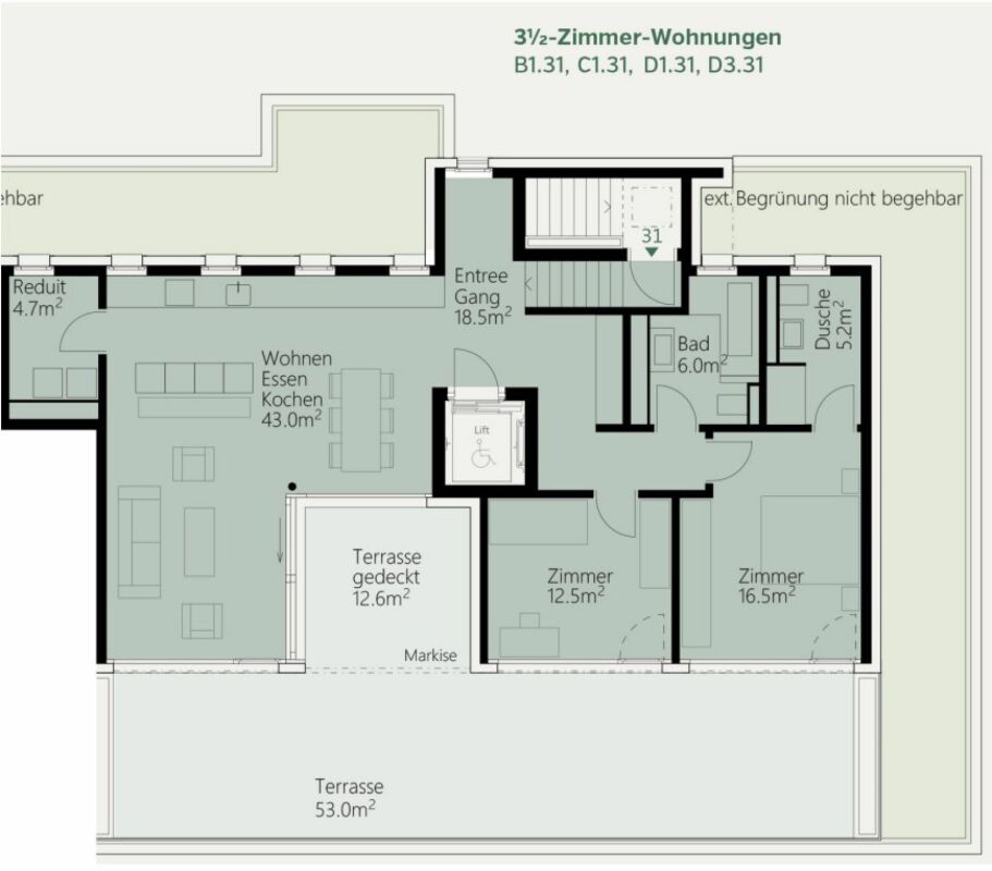 Letzte Attikawohnungen im Neubauprojekt Lammet Frick - 3.5-Zimmer-Attika (CHF 1'060'000.-)