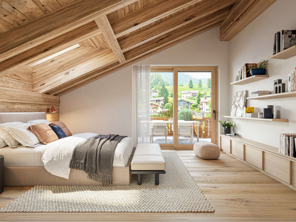 Klosters: Neubau Dachmaisonette mit edlem Interieur und Aussicht - EB157_Schlafzimmer