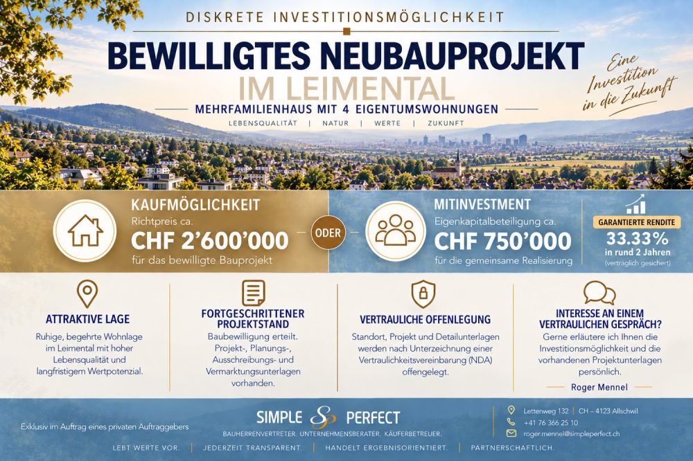 Diskrete Investitionsmöglichkeit – bewilligtes Neubauprojekt im Leimental! -  Bild 1