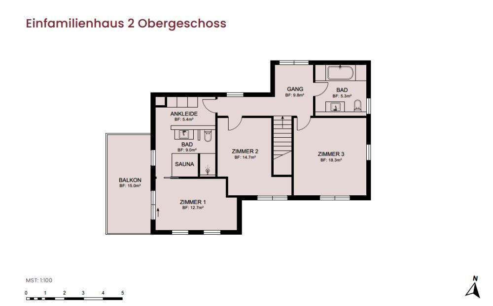 Neubauprojekt "im Gärtli" Wilchingen - Einfamilienhaus mit eigenem Gartenanteil - Grundriss Obergeschoss