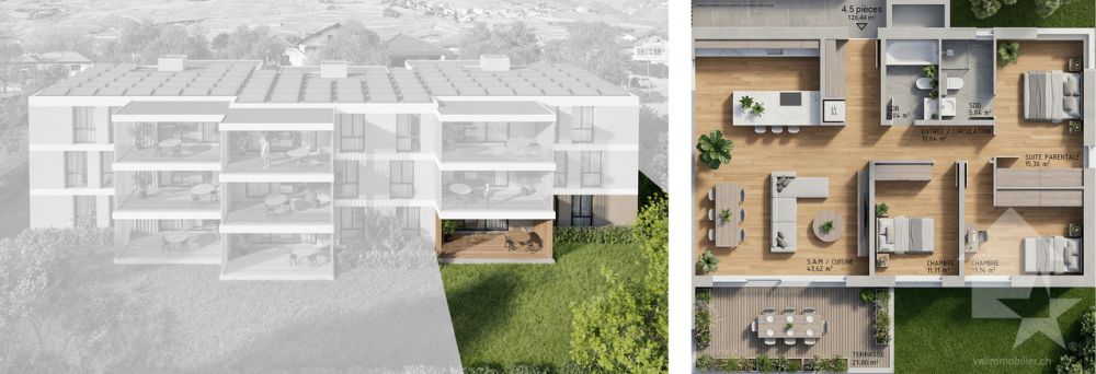 Appartement 4.5 Zimmer - Los C1 - Die Gärten von Plan-Conthey -  Bild 12