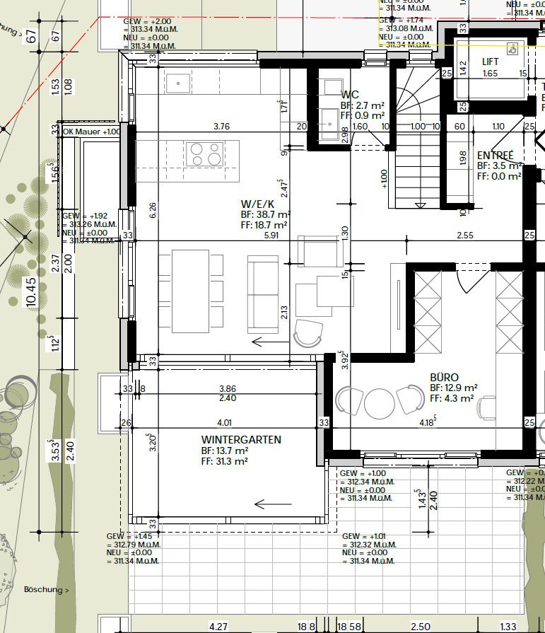 Neubauprojekt Cube: Exklusive Eigentumswohnung - Grundriss Erdgeschosswohnung W1