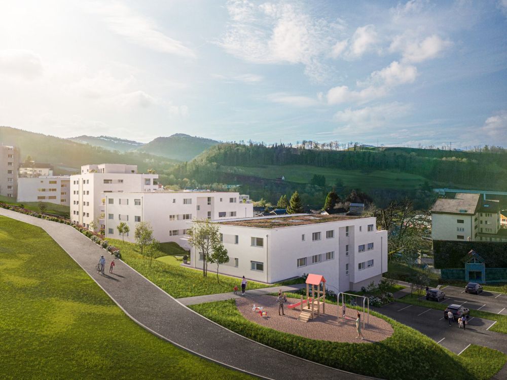 Lebensqualität auf einen Blick: Neubauwohnung mit Weitsicht ins Grüne - Aussenvisualisierung