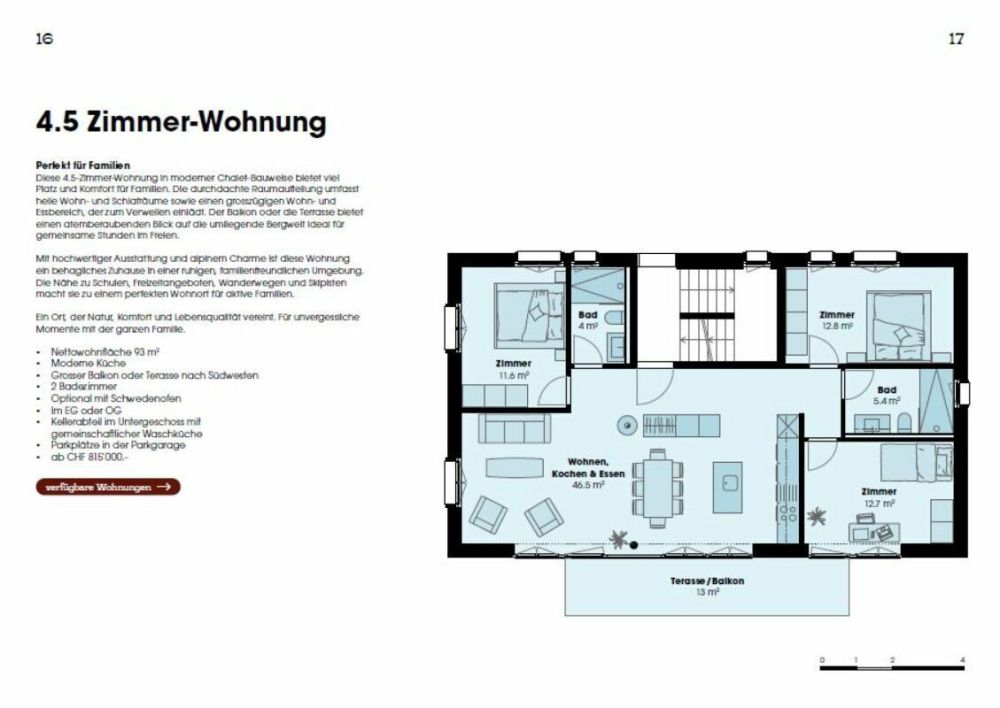 Eggetli-Adelboden - 3½ Zimmer Wohnungen - Grundlrissplan 4.5 Zi. Wohnung