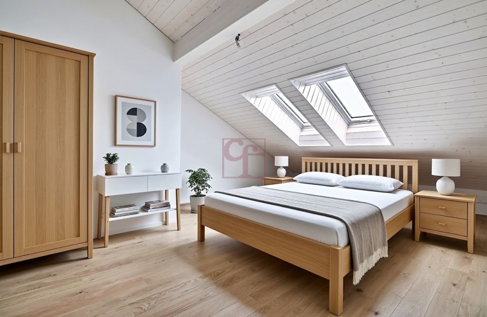 Farvagny - Neue 5.5-Zimmer-Wohnungen unter dem Dach - Chambre à coucher 1 (simulation d'ameublement)