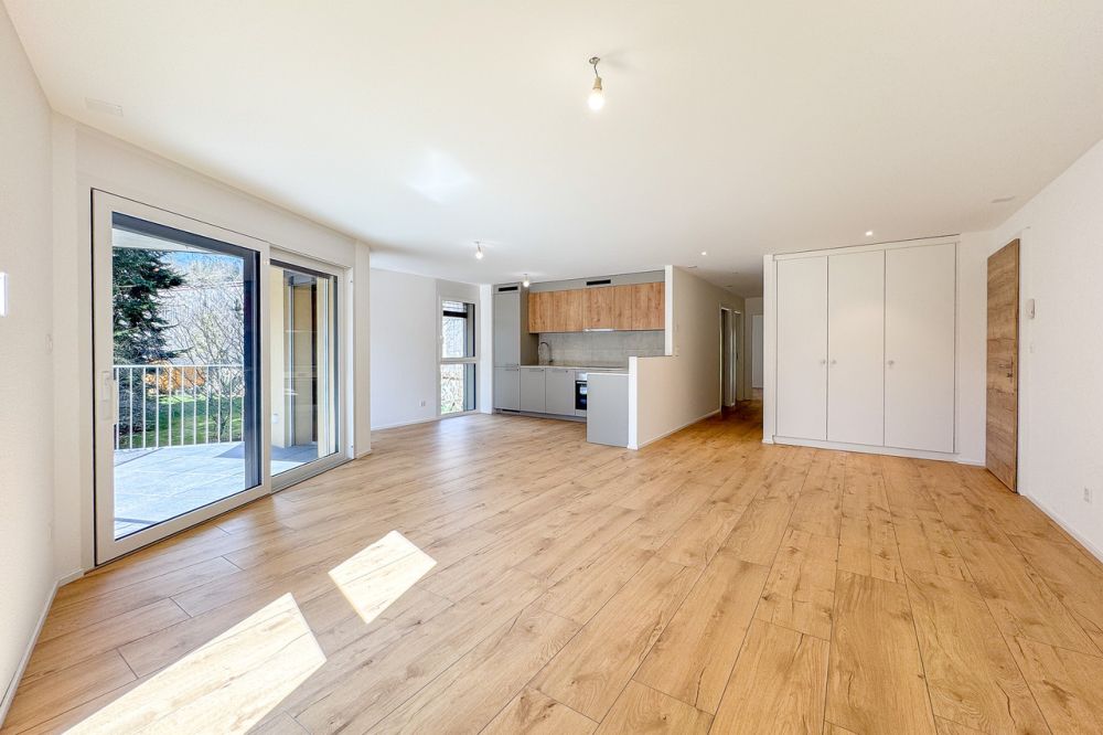 Appt PPE neuf de 4.5 pces avec balcon Campagne Pernod, lot A6 - Pièce à vivre permettant d'accéder au balcon