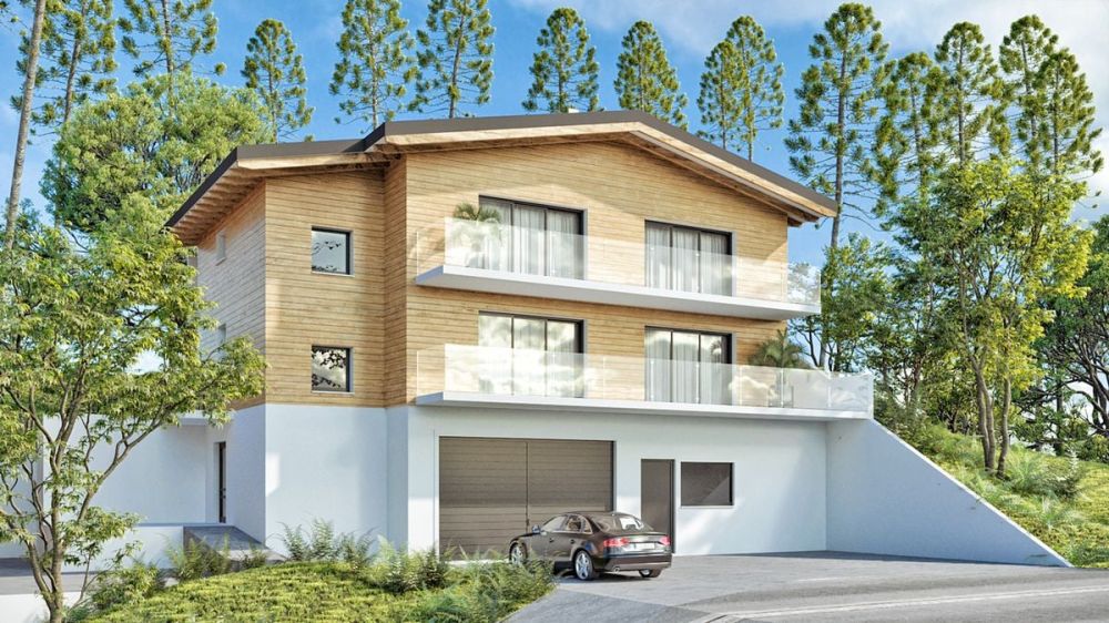 Grand chalet de 5,5 pièces avec sous-sol et garage double, sur plan avec toutes les finitions au gré du preneur. - Façade extérieure