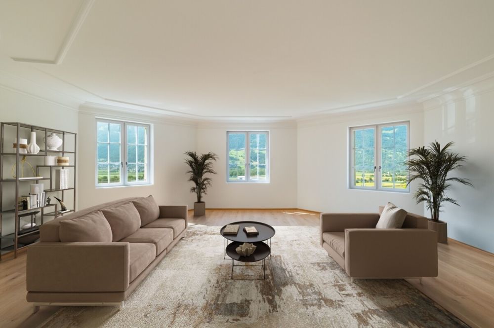 Zizers: stilvolle Turmwohnung mit Blick auf die Bündner Berge - Wohnzimmer