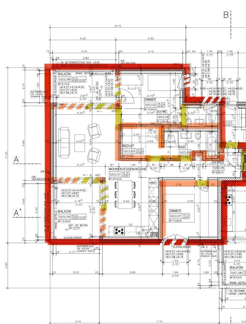 Möblierte exklusive 3.5-Zimmer-Wohnung  mit zwei Balkonen im Zentrum Thalwil - Grundriss