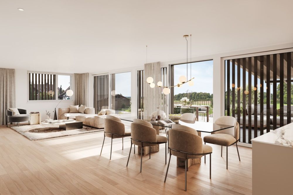 Neubauprojekt AUREUM - Stilvolle 2.5-Zimmer-Wohnung in Winkel - Visualisierung Wohnraum