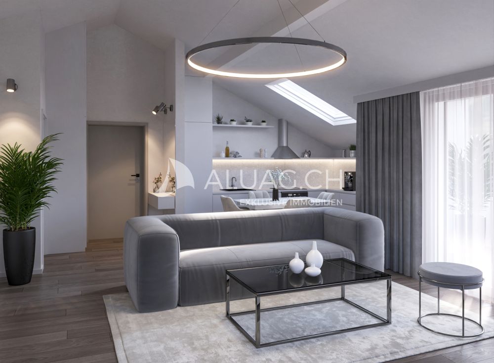 4.5 ZIMMER DACHWOHNUNG - Ein funktionaler und heller Raum, der sich zu einer modernen Küche und einer sonnigen Loggia öffnet