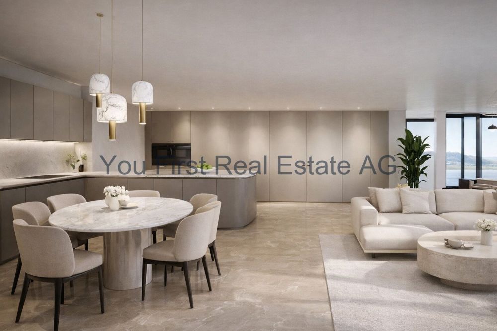 Luxuriöses Wohnen mit Seeblick in Eich  Ein Traum wird wahr! - Luxuriöse Wohnküche mit Panoramablick - Designoase der Offenheit und Eleganz