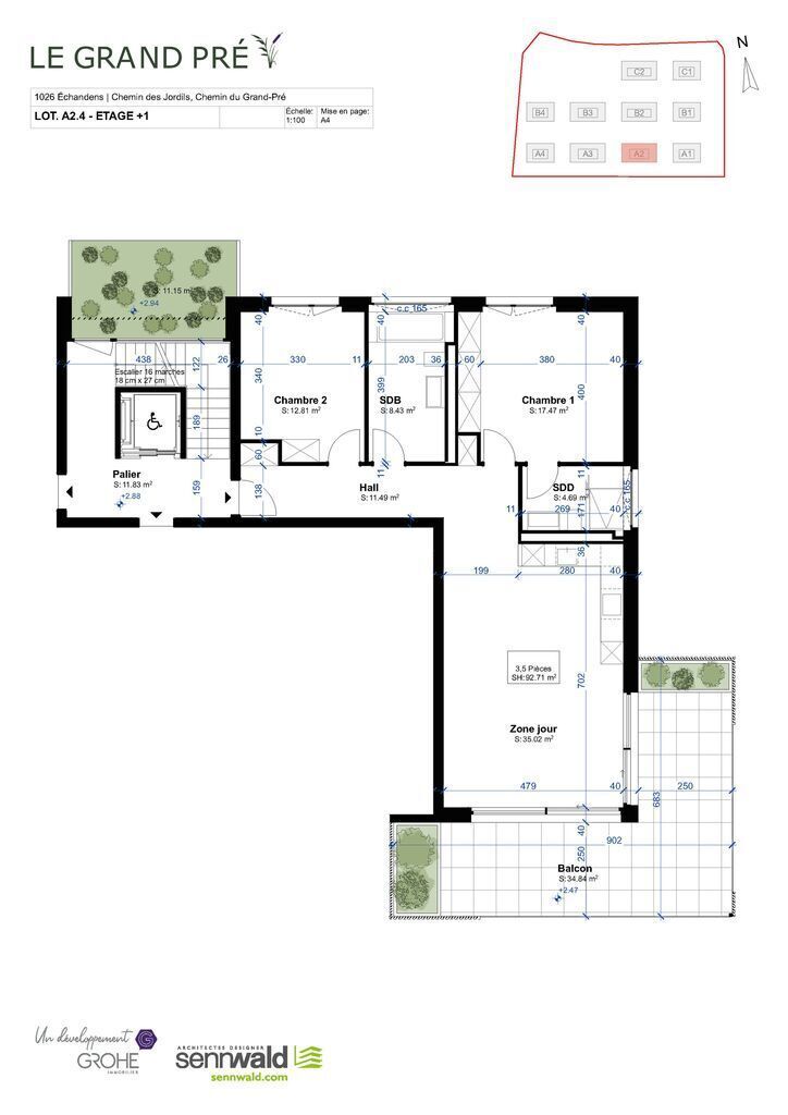 Magnifique appartement neuf de 3,5 pièces disponible dès maintenant ! - Plan lot A2.4