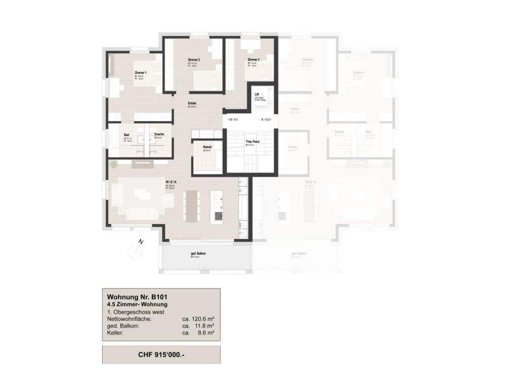 Willkommen «Im Zentrum» - Perfekte Wohnungen für jede Lebensphase! - Grundriss 4.5-Zi. Wohnung