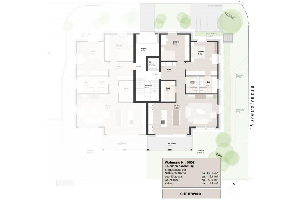 Willkommen «Im Zentrum» - Perfekte Wohnungen für jede Lebensphase! - Grundriss 3.5-Zi. Gartenwohnung