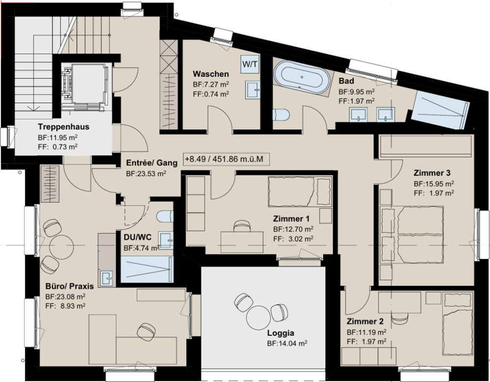 Grosse 5.5-Zimmer Attika-Maisonette - Neubau Mehrfamilienhaus - Grundriss