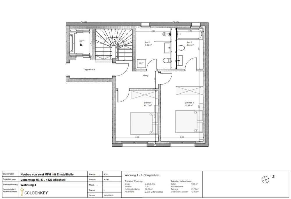 Maisonette-Penthouse mit grosser Terrasse - 3.5-Zi. Attikawohnung - 4