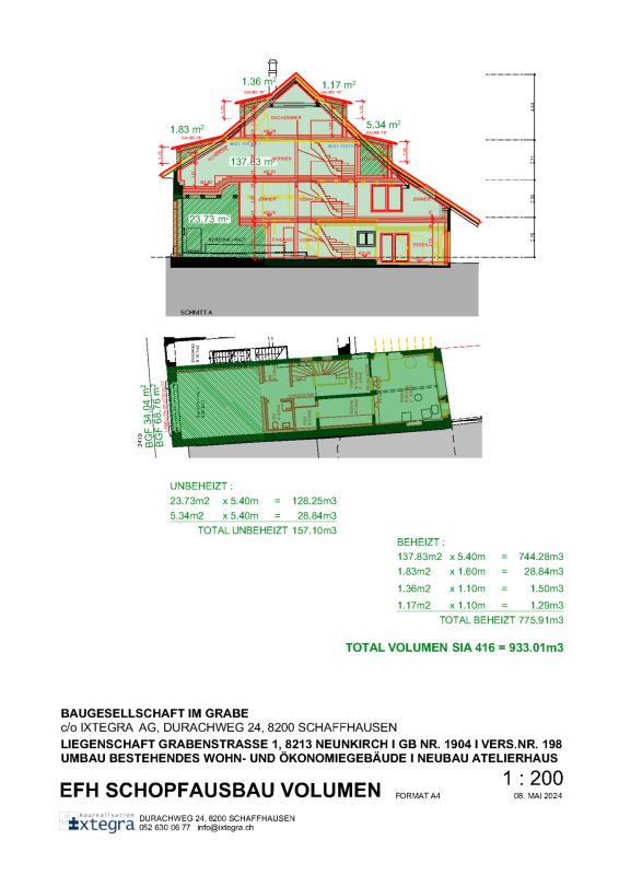 Städtlihaus mit 6,5 Zimmern und Gärtli in Neunkirch - Volumen 933 m3