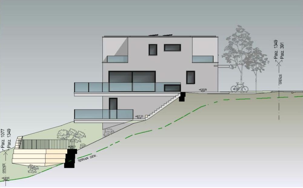 Modernes Eigenheim mit Panorama-Weitsicht ins Grüne und die umliegende Berglandschaft - Nordfassade
