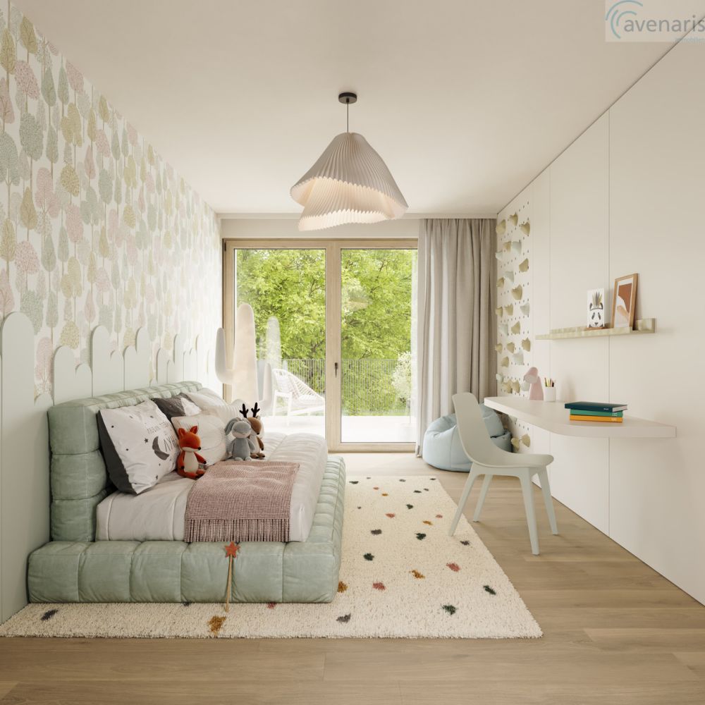 Neubau: moderne und grosszügige Doppeleinfamilienhäuser - Zimmer Obergeschoss Visualisierung / Bedroom visualization