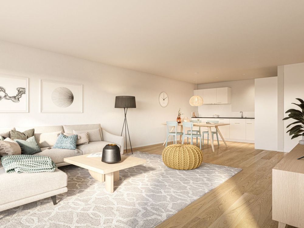 Zeitgemässes Wohnen: Neubauwohnung mit stilvollem Ambiente - Wohn- & Esszimmer