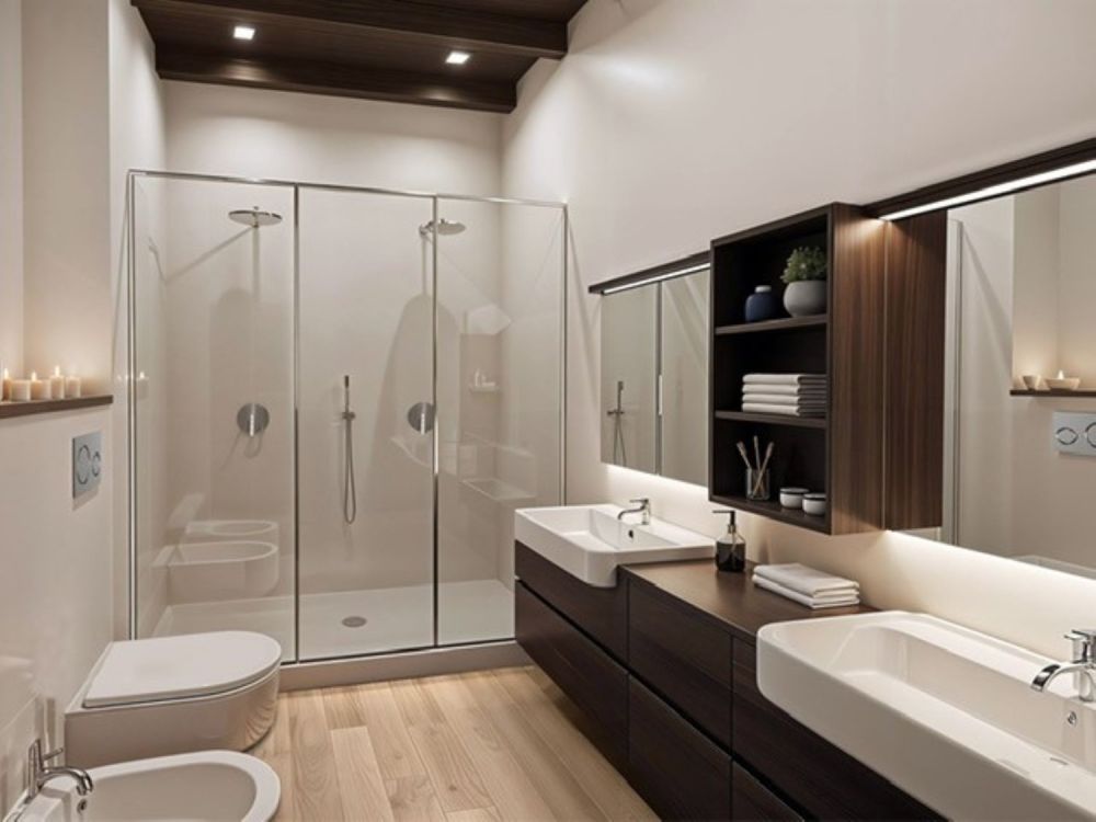 Ampia casa unifamiliare di nucleo in fase finale di ristrutturazione - Rendering bagno 2 con doccia