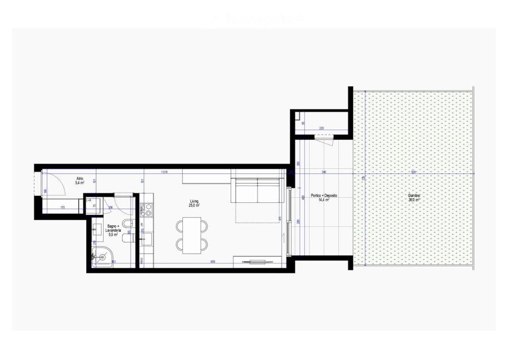 Appartamento di 1,5 locali da 43 m², 14 m² di portico e 36 m² di giardino al 1° piano -  Bild 2