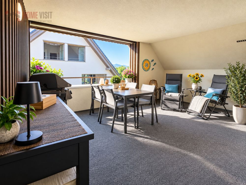 174 m² Wohntraum - exklusive Attika-Maisonette in Rifferswil - Helle moderne Dachterrasse mit Sitzbereich