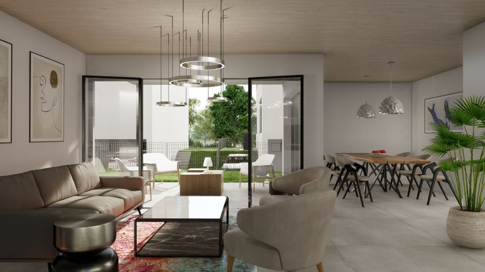 MODERNE VILLE INDIPENDENTI CON CHARME_VILLA B - Soggiorno vista giardino