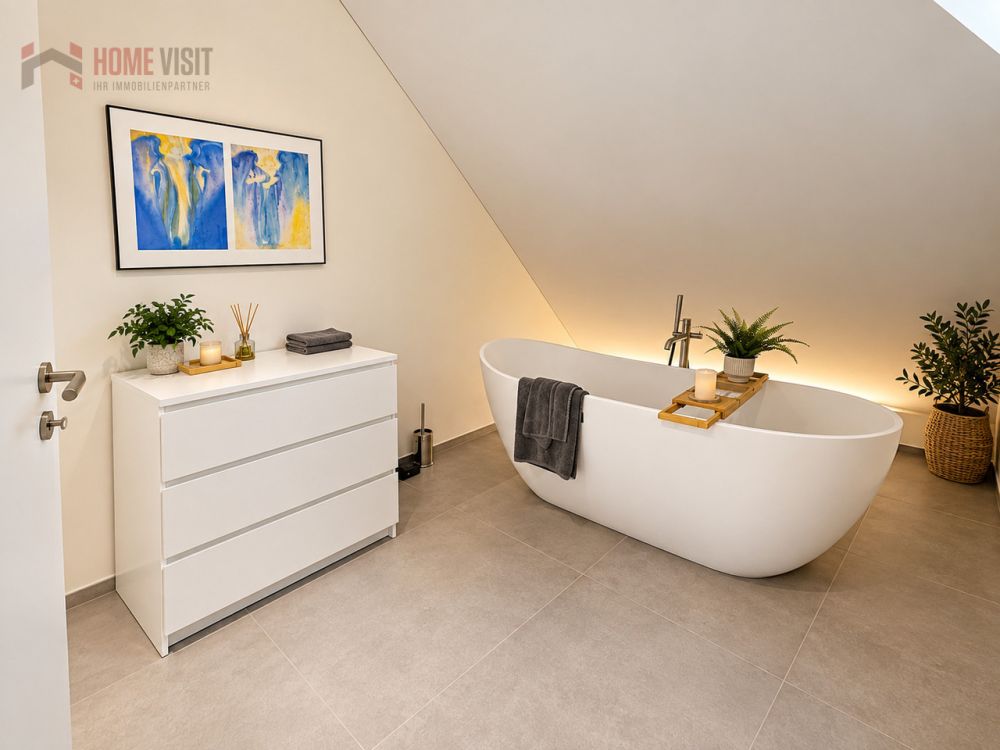 174 m² Wohntraum - exklusive Attika-Maisonette in Rifferswil - Minimalistisches Dachbad mit freistehender Wanne