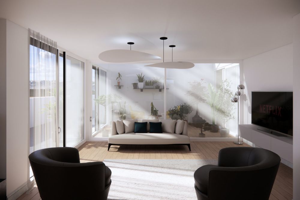 Gediegen und grosszügig Wohnen: «Summa Vallis» - Bezug Frühjahr 2027 - Wohnbereich mit Blick in den Wintergarten