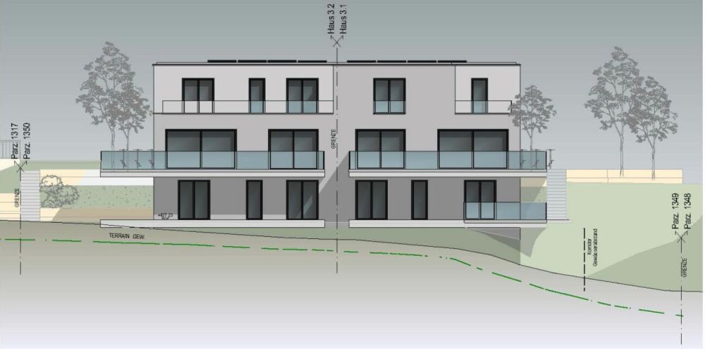 Modernes Eigenheim mit Panorama-Weitsicht ins Grüne und die umliegende Berglandschaft - Ostfassade