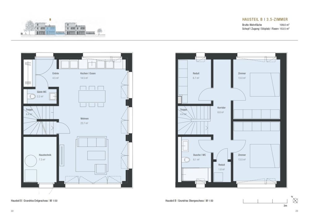 Attraktiver Neubau in Volketswil: 3.5-Zimmer-Hausteil mit privatem Garten - Grundriss EG_1. OG