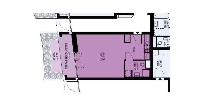 Studio neuf avec terrasse couverte et jardin - Appartement 1.5 pièces - image - 7