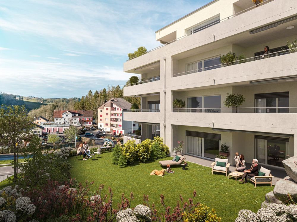 Zeitgemässes Wohnen: Neubauwohnung mit stilvollem Ambiente - Aussenvisualisierung