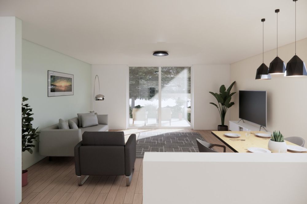 Neue barrierefreie Gartenwohnung mit zwei Sitzplätzen - Wohnbereich mit Zugang zum Sitzplatz