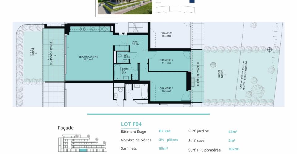 Appartement neuf de 3.5 pièces avec terrasses et jardins - Appartement 3.5 pièces - image - 13