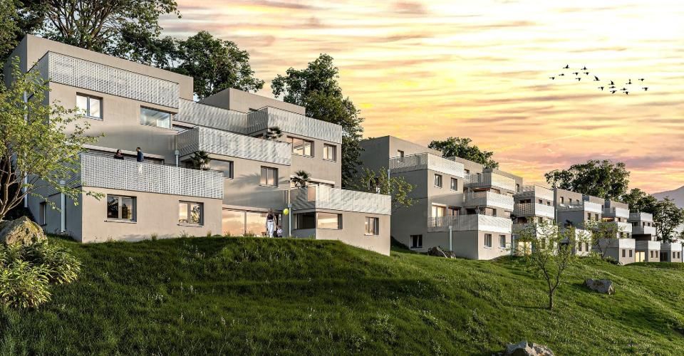XCEPTIONNEL - A vendre superbes appartements/villas neufs en terrasse de haut standing de 5.5, 4.5, 3.5 et 2.5 pièces avec garage individuel - Maison terrasse 4.5 pièces - image - 1