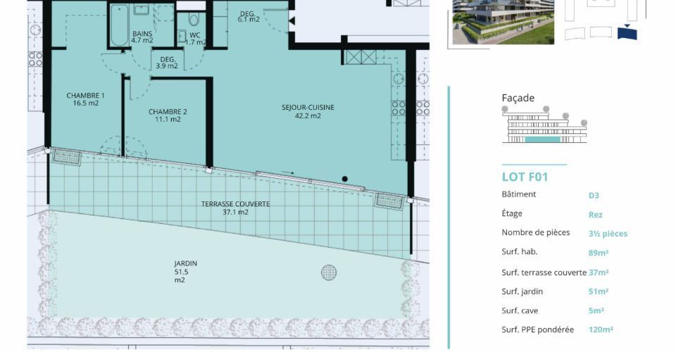 Appartement neuf 3.5 pièces avec terrasse et jardin privatif - Appartement 3.5 pièces - image - 13