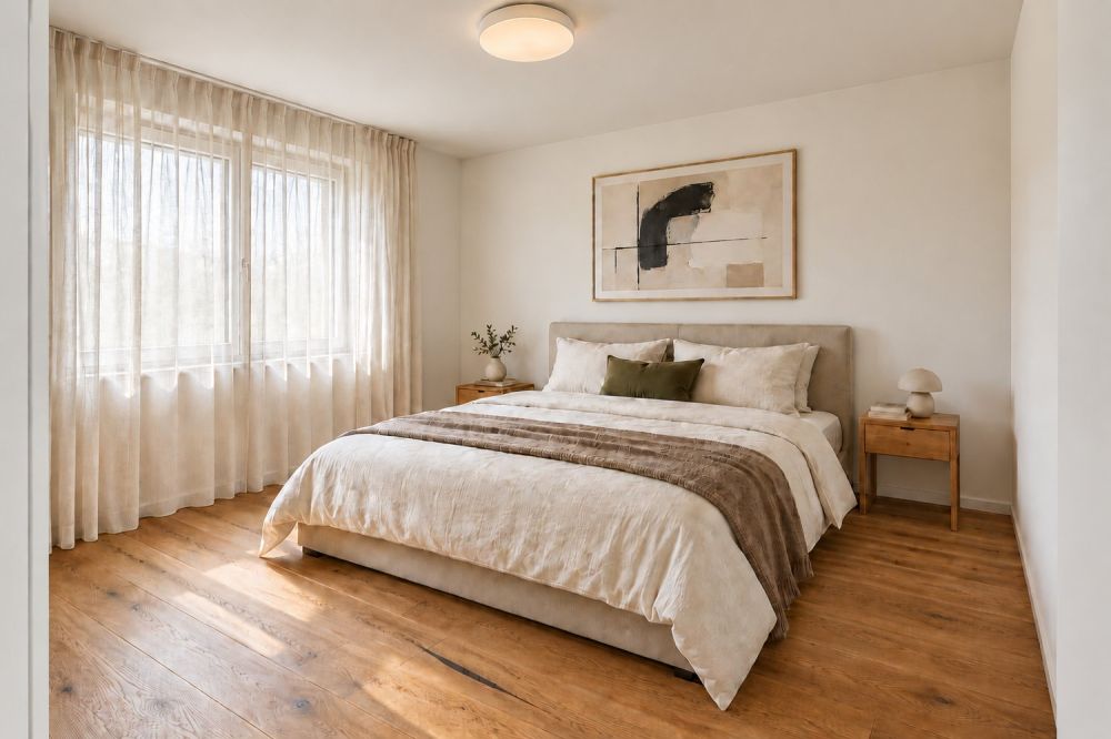 Grosszügige 3.5-Zimmer-Neubauwohnung mit 12 m² Balkon - Schlafzimmer