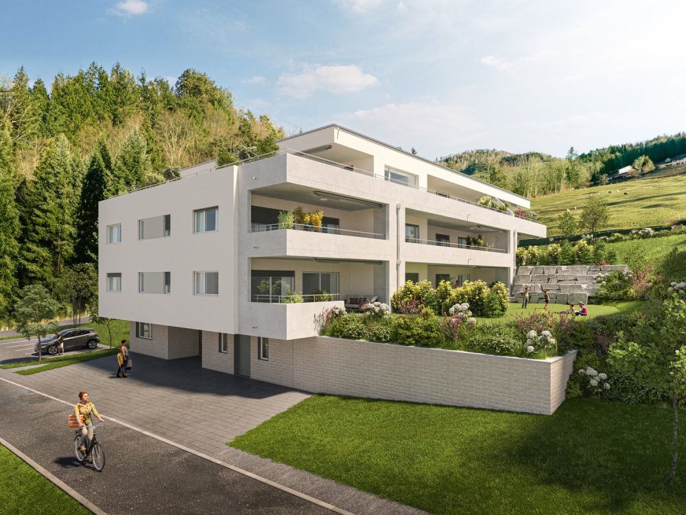 Wohnen, wo die Natur beginnt  mit Sitzplatz und Blick ins Grüne - Aussenvisualisierung