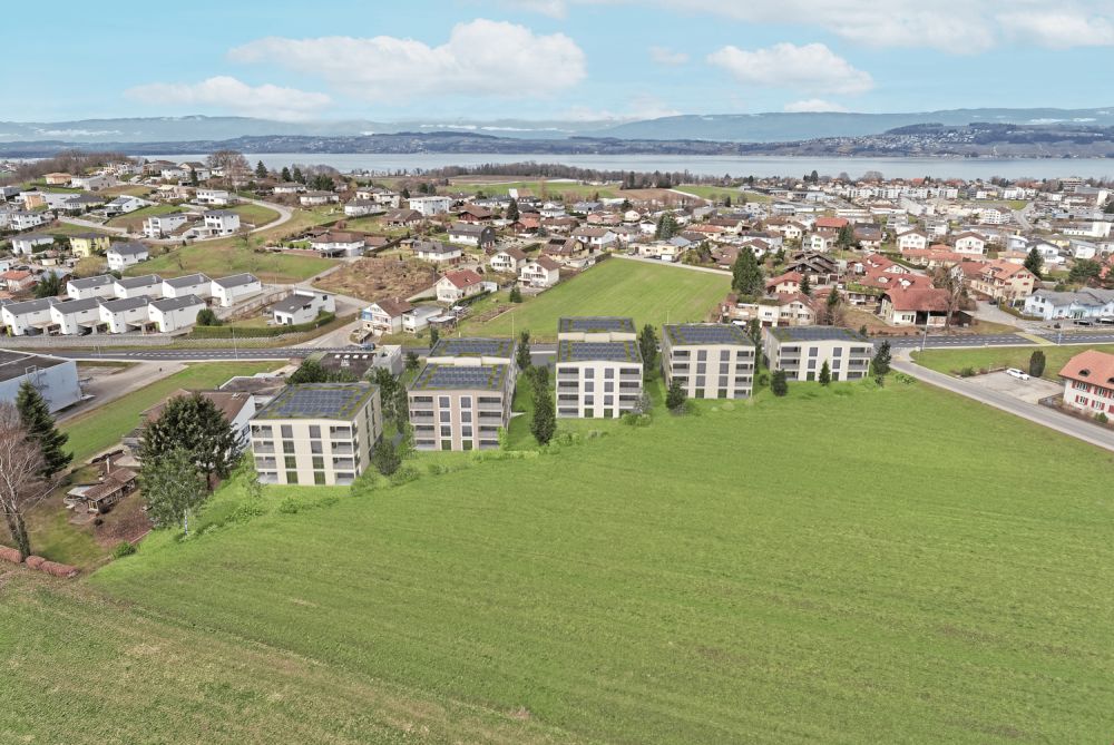 Courgevaux - Tolle 2.5-Zimmerwohnung im Erdgeschoss & privater Garten - Vogelperspektive
