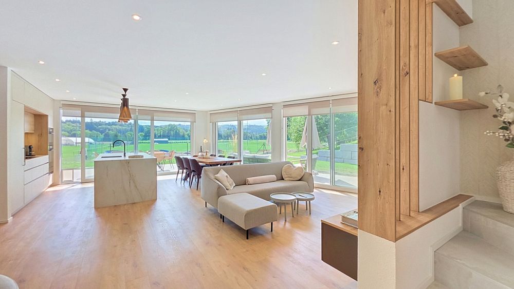 Magnifique appartement 4.5 pces avec jardin à Fétigny / FR - Séjour / salle à manger / cuisine