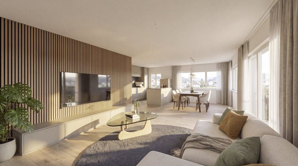 Exklusiver Neubau: 3.5 Zimmer- Gartenwohnung - Wohnbereich