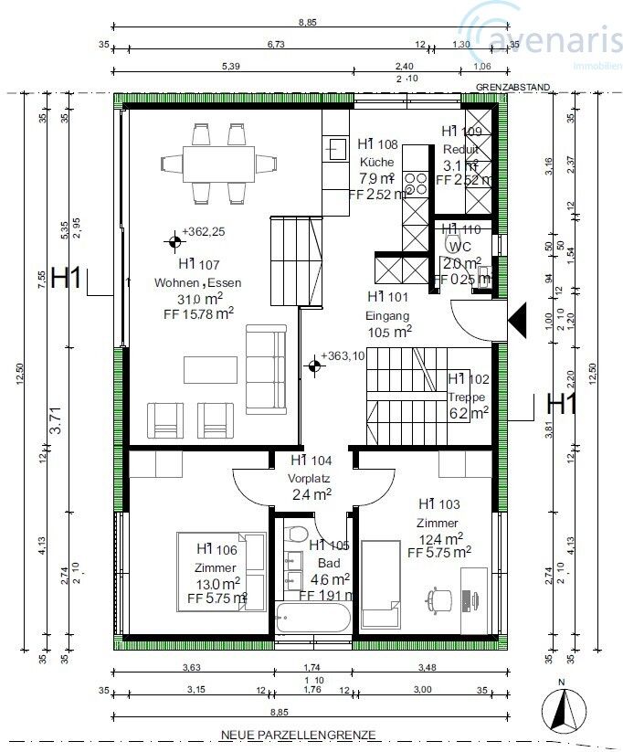 Exklusive Villen mit Aussicht und 65- 80m2 Zusatzfläche im UG - Grundriss Erdgeschoss Haus 1