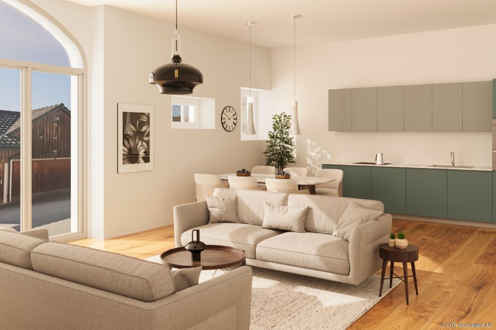Pintenwirtschaft - Neues 4.5-Zimmer-Reiheneinfamilienhaus in historisc - Wohnzimmer