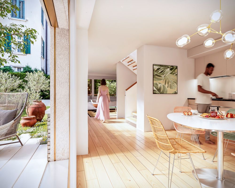 Erstvermietung: Aussergewöhnliches Reihen-Tiny-House mitten im Zürcher - Innenansicht Küche/Wohnen Tiny-House