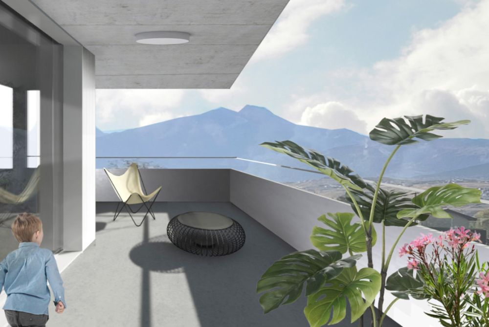 GRONE, 2,5 pièces neuf grand balcon et vue dégagée - perspective du grand balcon d'angle de 42,5 m2